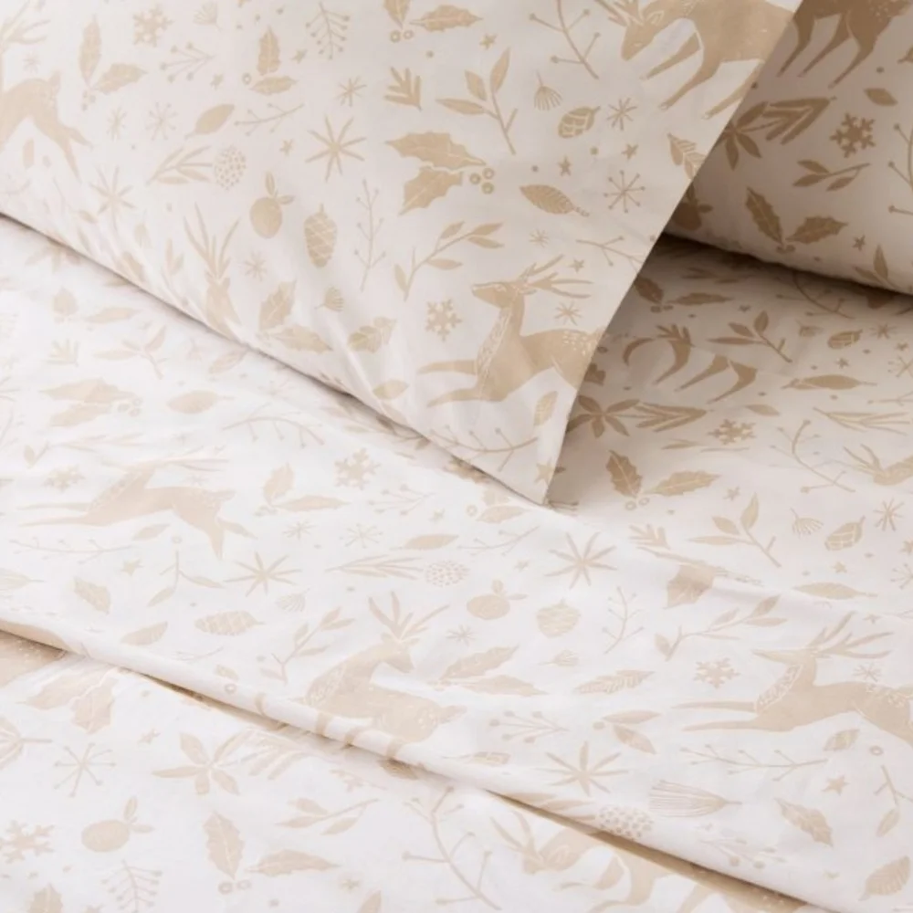 West Elm Scandi Deer Percale King Sheet Set